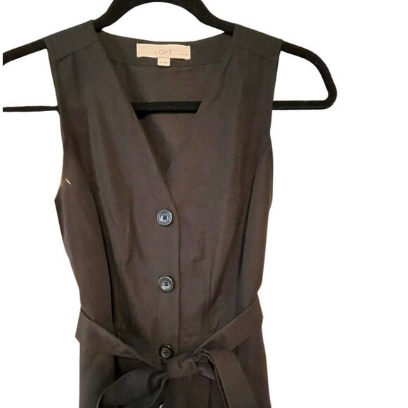 Ann Taylor LOFT Black Minimalist Button Front Tie Waist Dress OP Petite NWT work - Picture 6 of 12